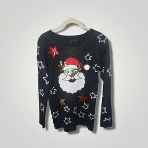 Ugly Christmas holiday sweater pullover sequin goofy Santa Small